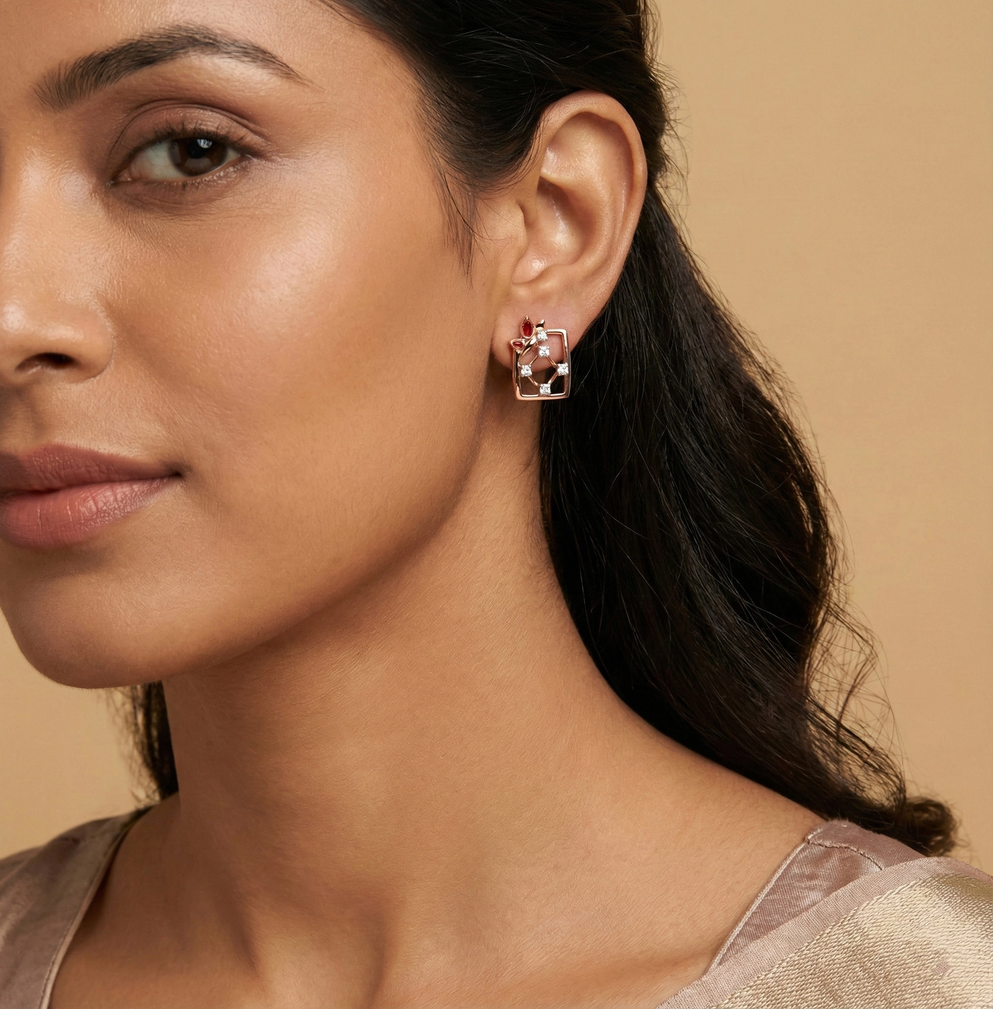 Rose Gold Diamond Earrings - Image 3